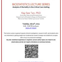 Event Image for Biostatistics Lecture Series: Analysis of Mortality in the Critical Care Setting
